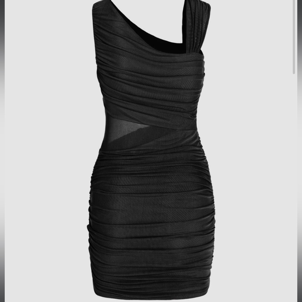 NEVER WORN Cider Asymmetrical Neck Black Mesh Dress Women’s M